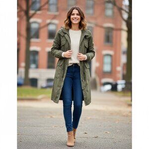 Avec Les Filles Womens Size XL Olive Green Mid Length Parka /Utility Jacket